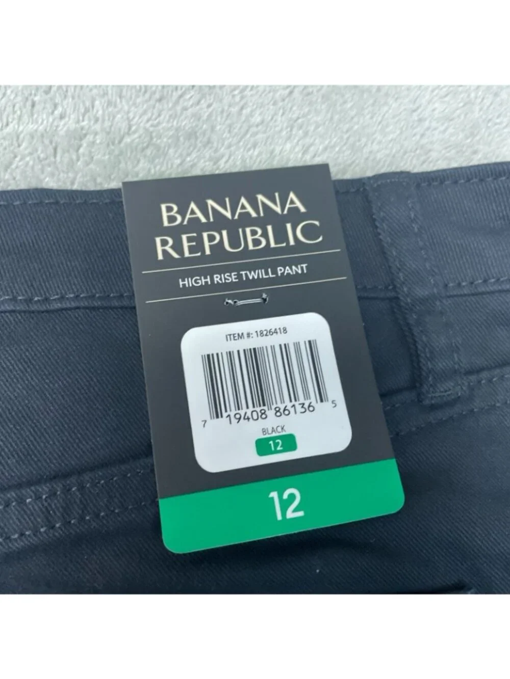 NWT Banana Republic Women's 12 Black High Rise Twill Chino Pants Cotton G2114